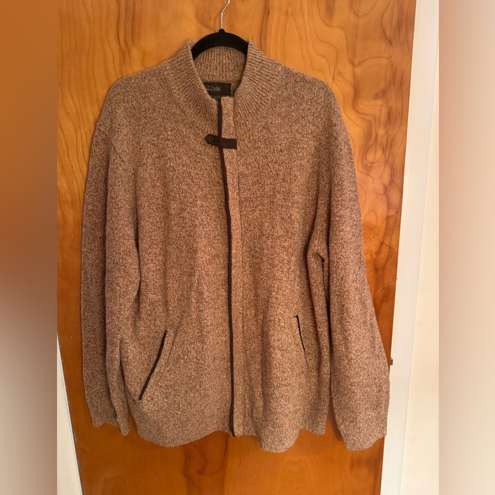 ✨Tasso Elba 100% Lambswool Tan Zipper Cardigan Sweater